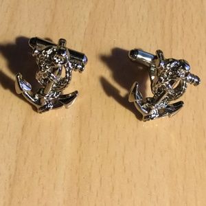Pair Men Cufflinks Nautical Silver Anchor Sailing